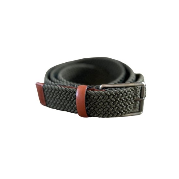 Perry Ellis Men's Olive Webbed Leather-Trim Belt Size 34-36 - Picture 1 of 8
